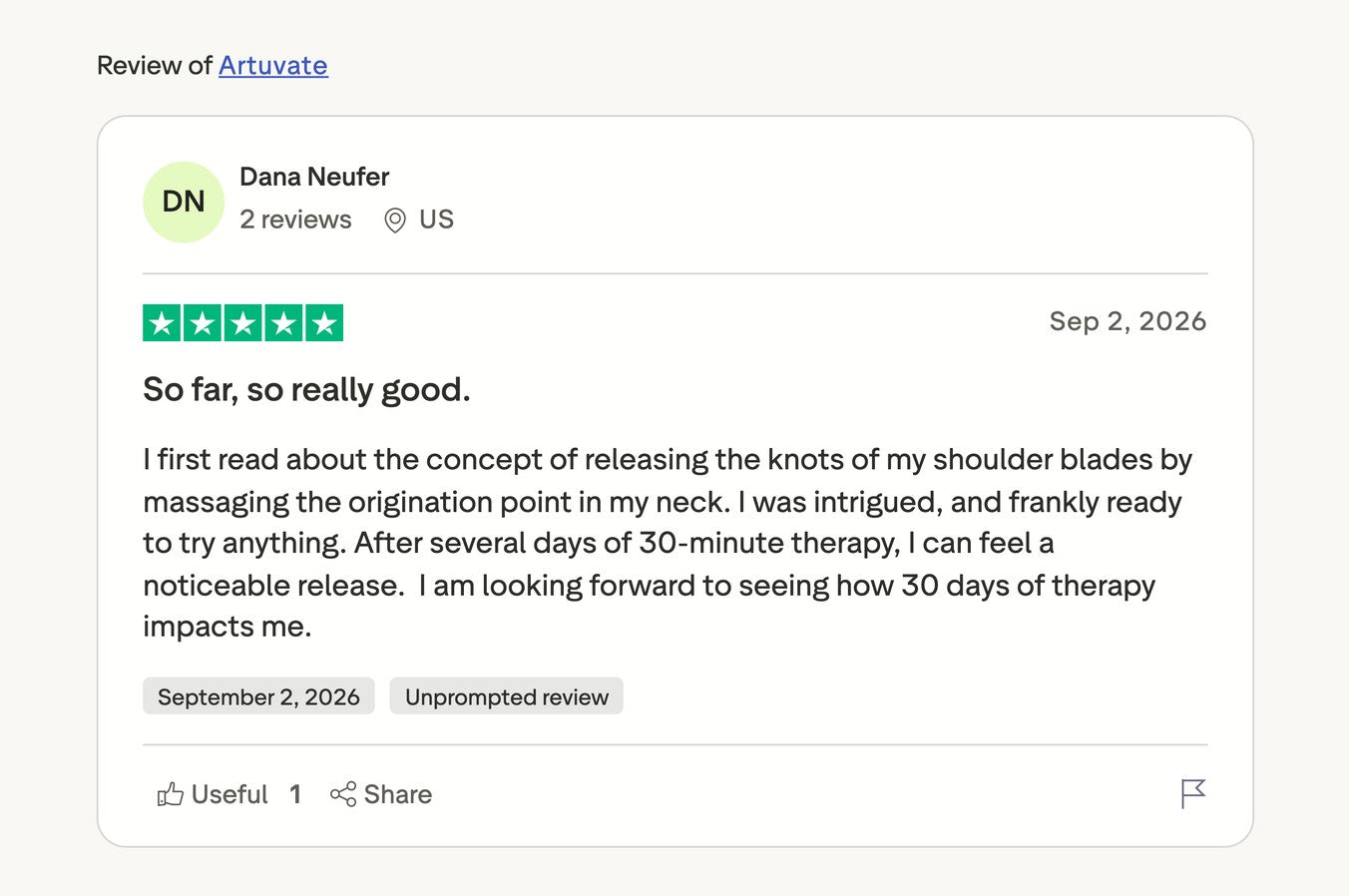 Dana Neufer, five stars: she read about releasing the knots in her shoulder blades by massaging the origination point in her neck, and after several days of thirty minute sessions she can feel a noticeable release.