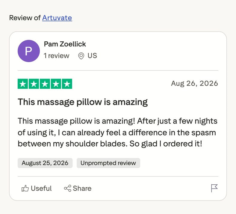 Pam Zoellick, five stars: after just a few nights of using it she can already feel a difference in the spasm between her shoulder blades.
